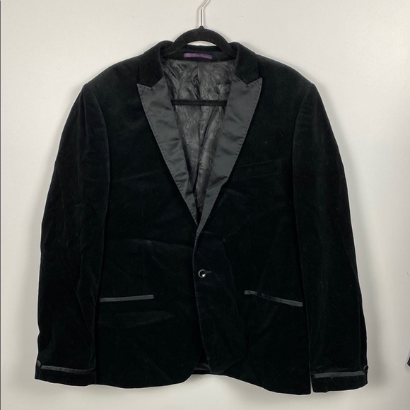 STONE ROSE BLACK VELVET PEAK LAPEL BLAZER Red Rivet Collection size 44R - Picture 2 of 12